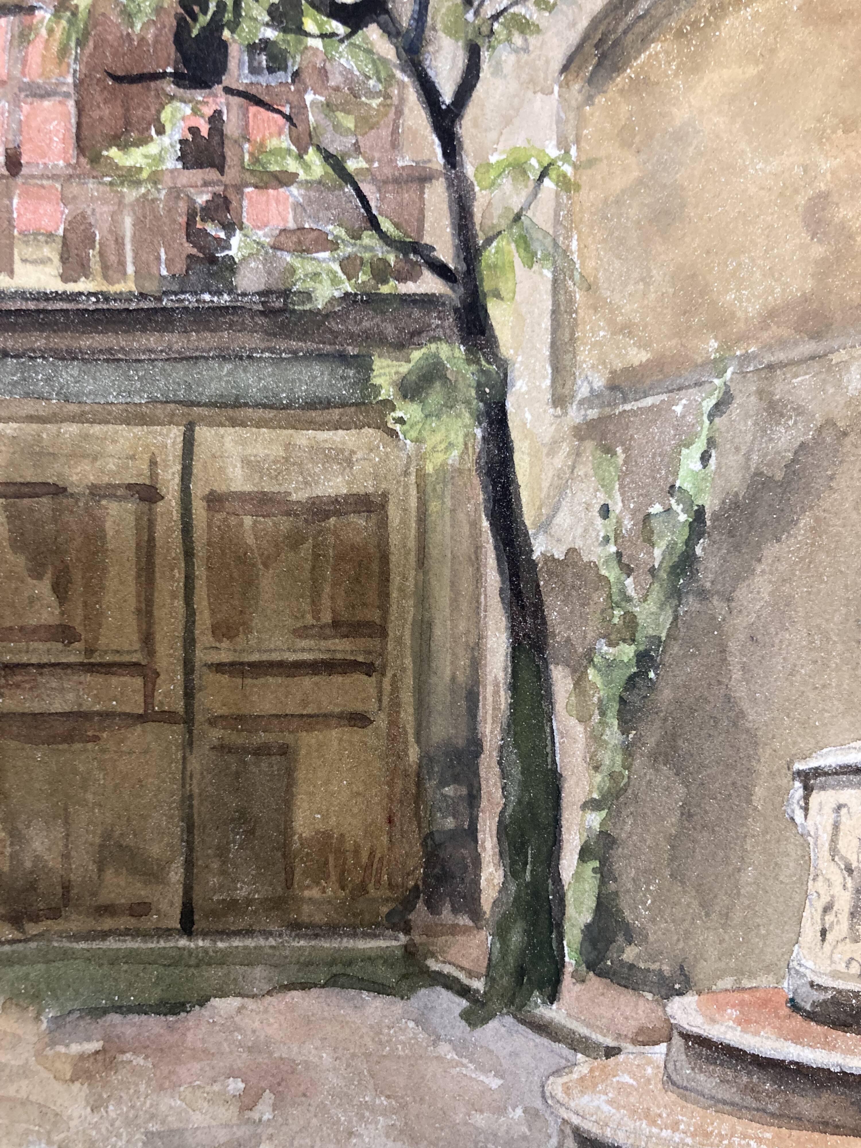 Watercolor vintage village view
