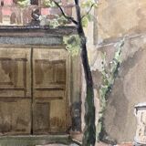 Watercolor vintage village view