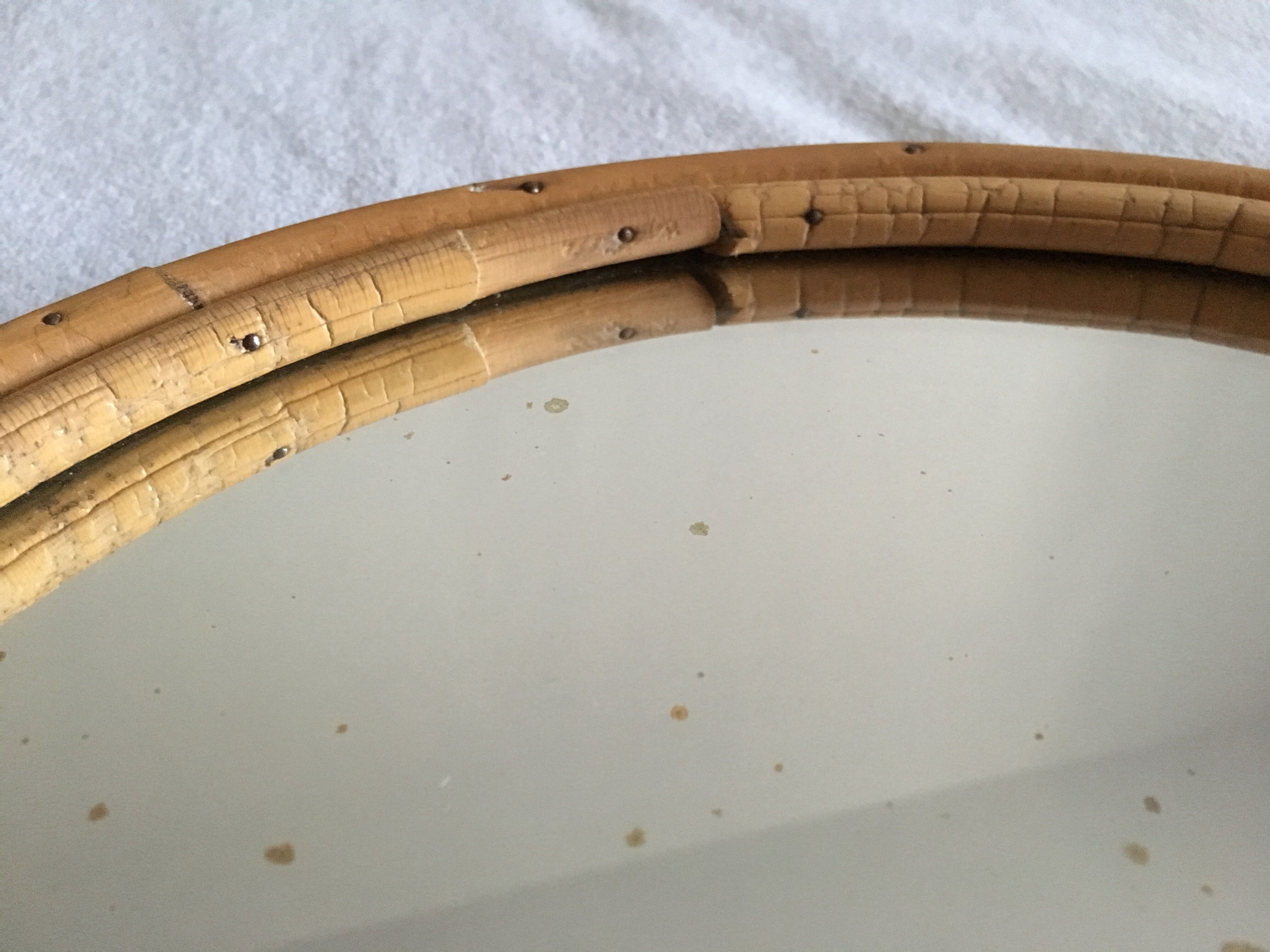 Vintage round rattan mirror 1950 29cm