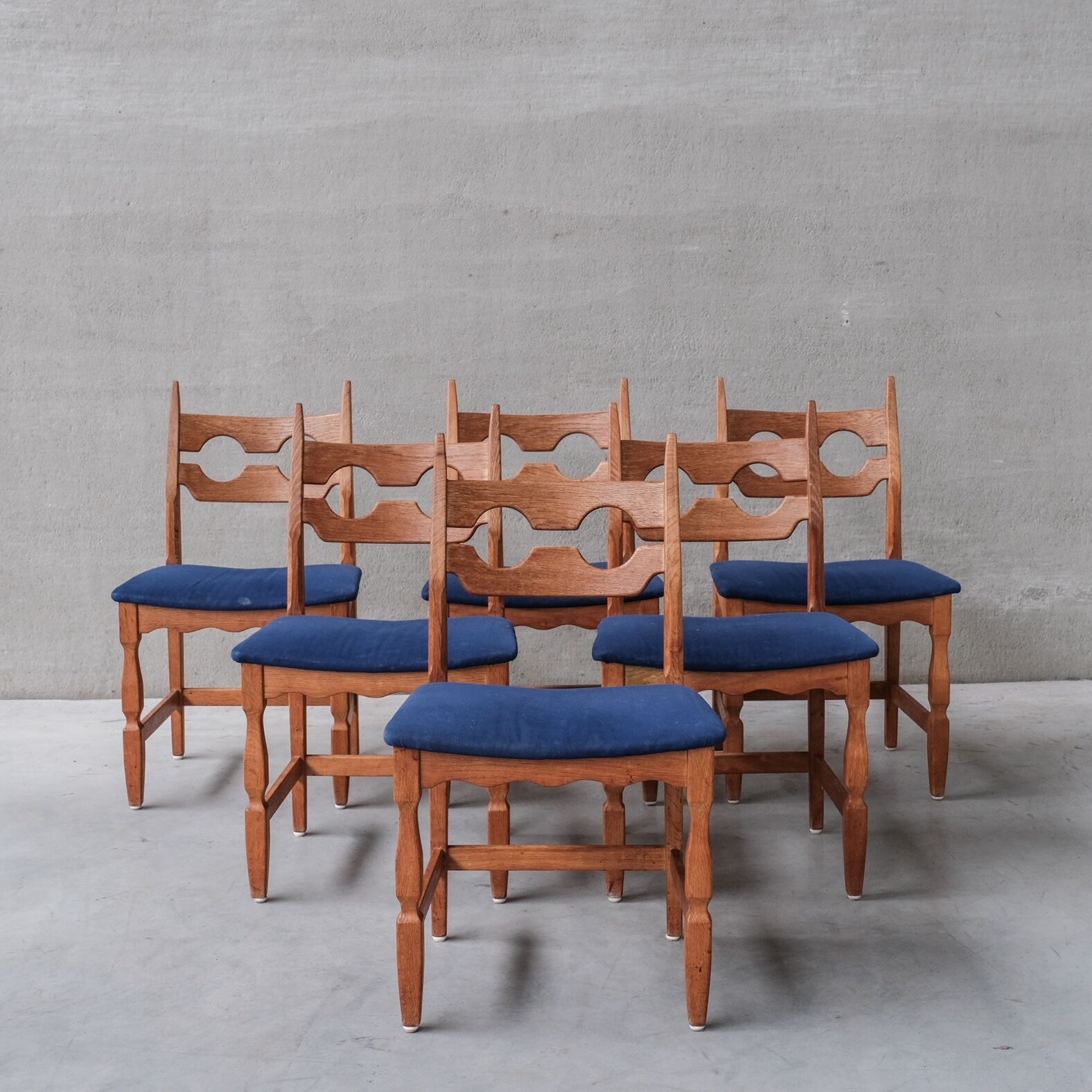 6 oak mid-century dining chairs