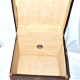 Old square trunk in wood, brass and leather - Travel chest 1920 45cm