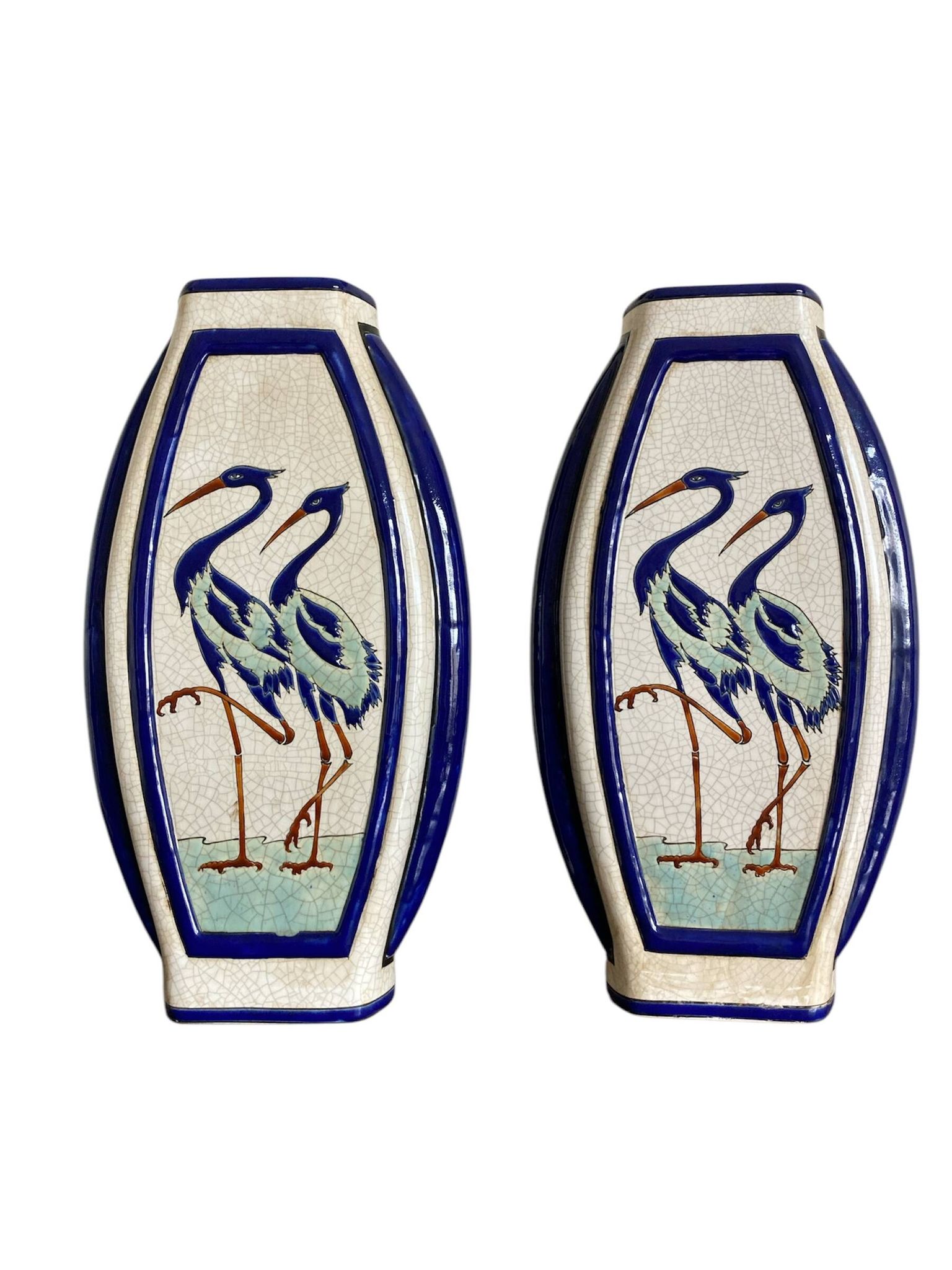 Pair of flat ceramic vases, KERALOUVE LA LOUVIERE