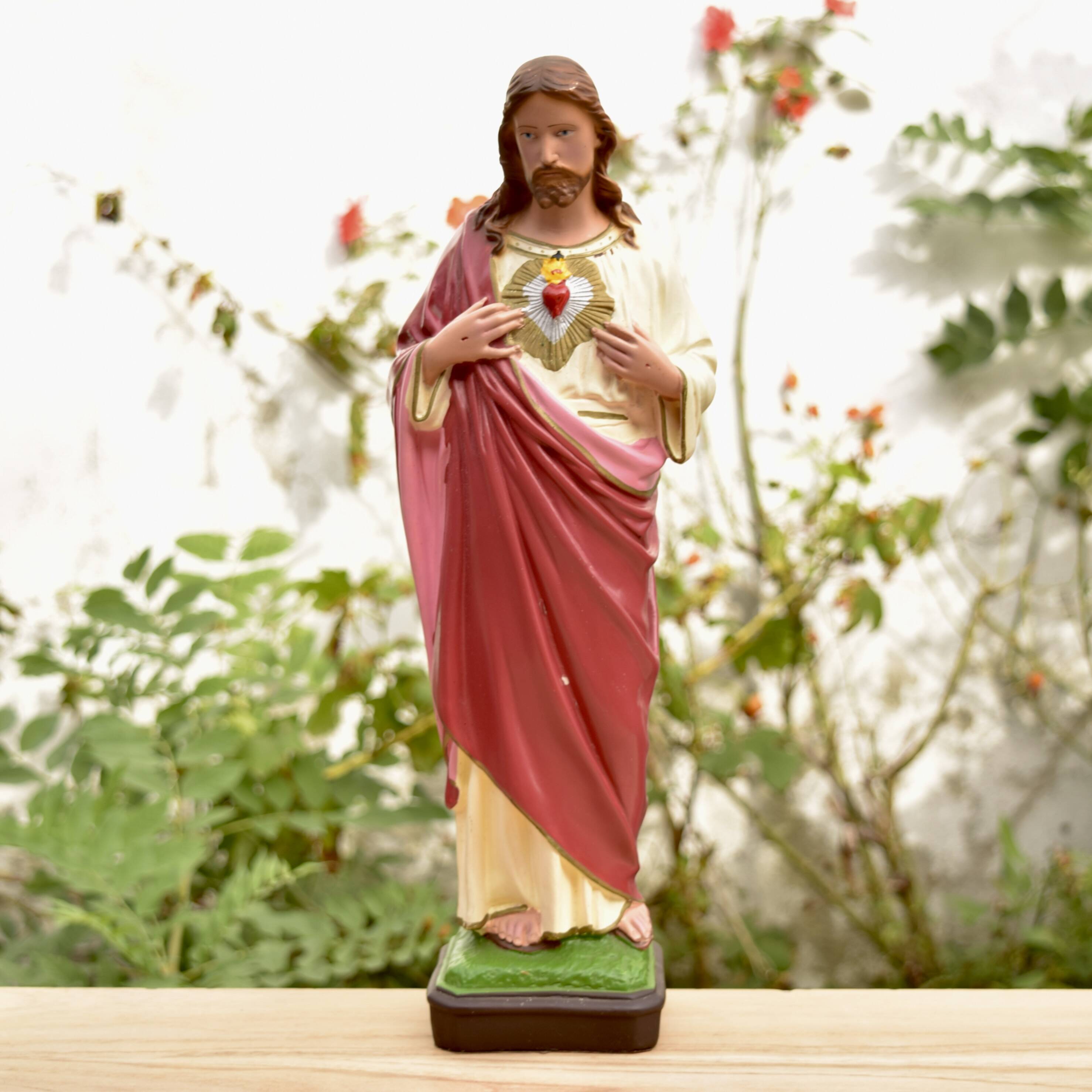 Sacred Heart of Jesus statuette in hand-painted resin - 40 cm - Made in Italy