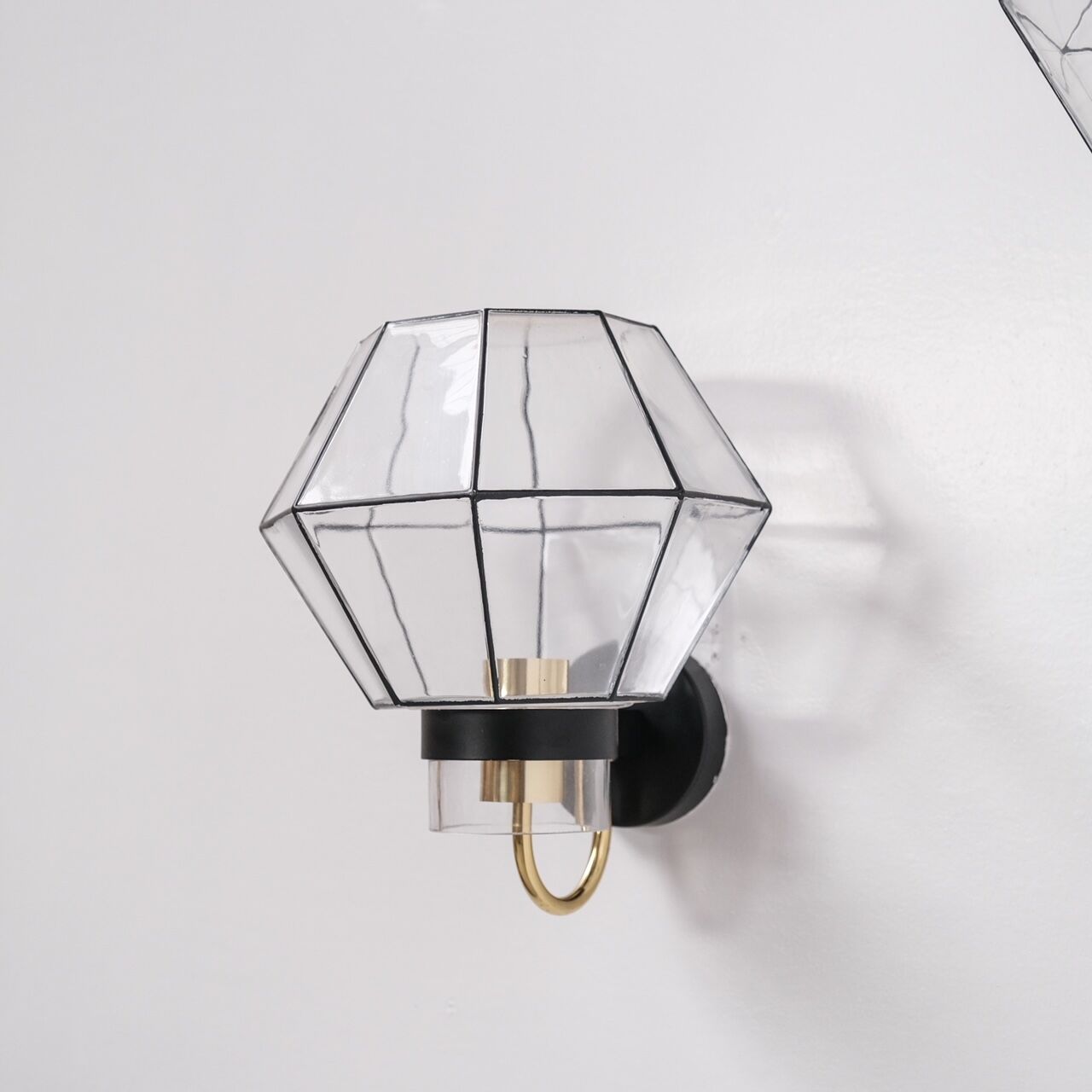 Pair of Mid-Century Glass and Brass Wall Lights