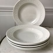 Set of 6 hollow plates Digoin Sarreguemines model Alphabet relief white 40s