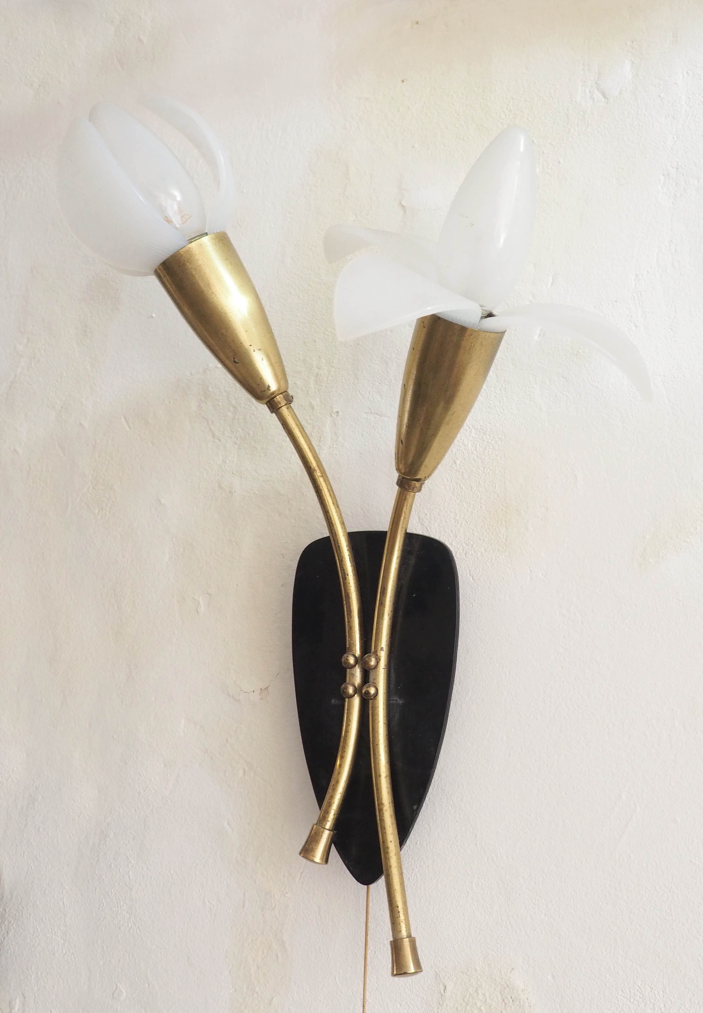 Pair of brass flower sconces
