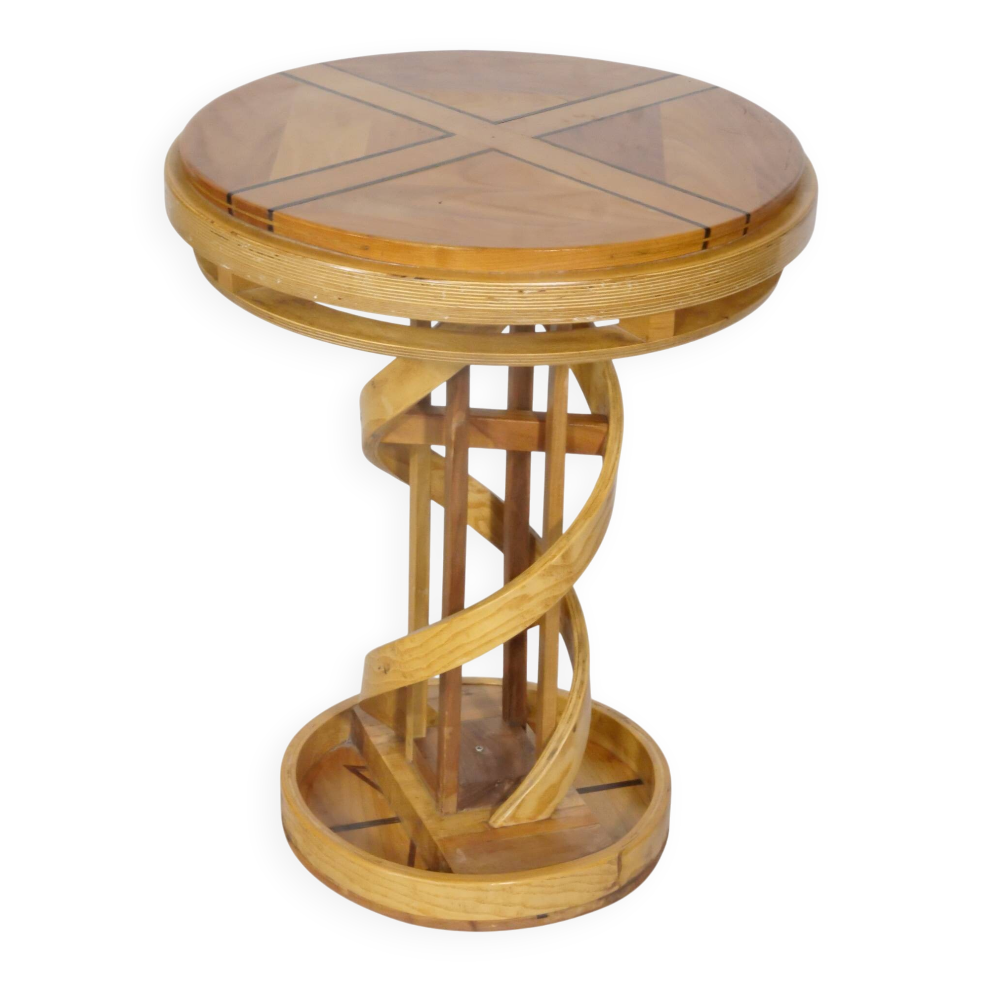 Solid wood side table Design Cherry wood DNA Helix Unique piece, 1980s