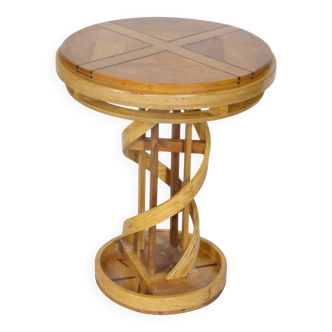 Solid wood side table Design Cherry wood DNA Helix Unique piece, 1980s