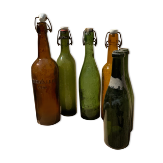 Lot 6 bottles in blown glass lemonade wine deco bistro old bar