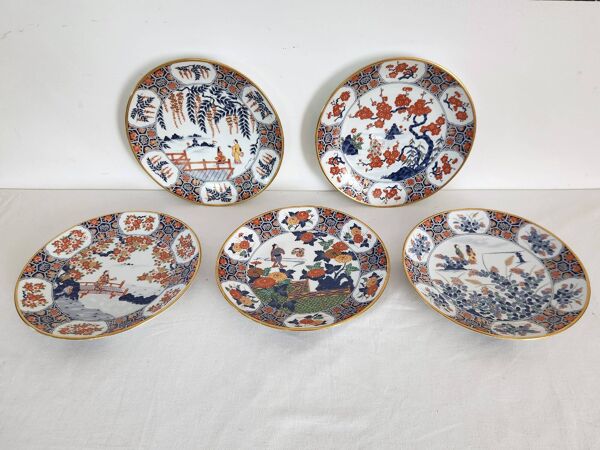 5 assiettes en porcelaine japonaise décor main geisha