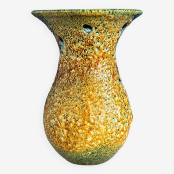 Vintage fat lava ceramic seafoam vase