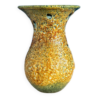 Vintage fat lava ceramic seafoam vase