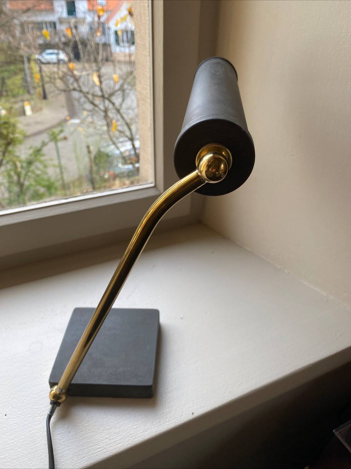 Modernist matte black desk lamp signed Lemag circa 1950
