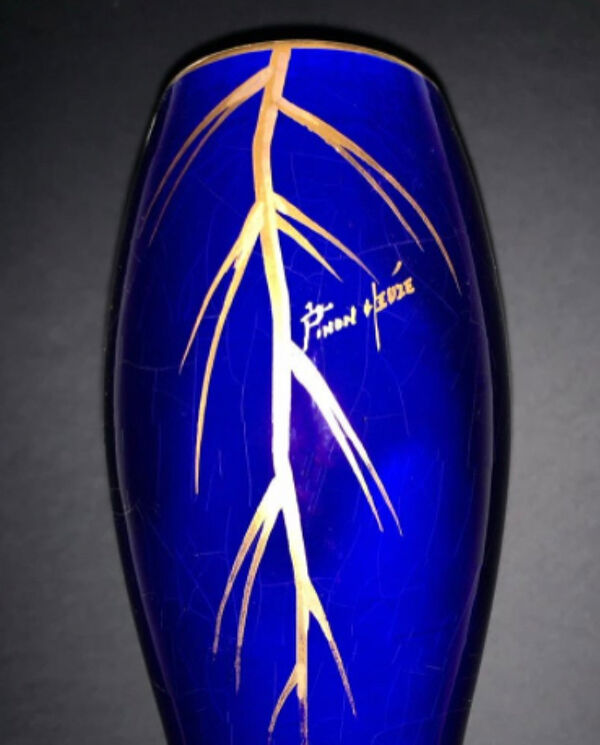 Lot de deux vases en porcelaine bleu et or Art Déco 1920 Maurice Pinon Heuze