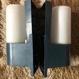 Pair of Bauhaus appliques in Bakelite and white opaline around 1950