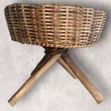 Vintage rattan ottoman stool from the 70s