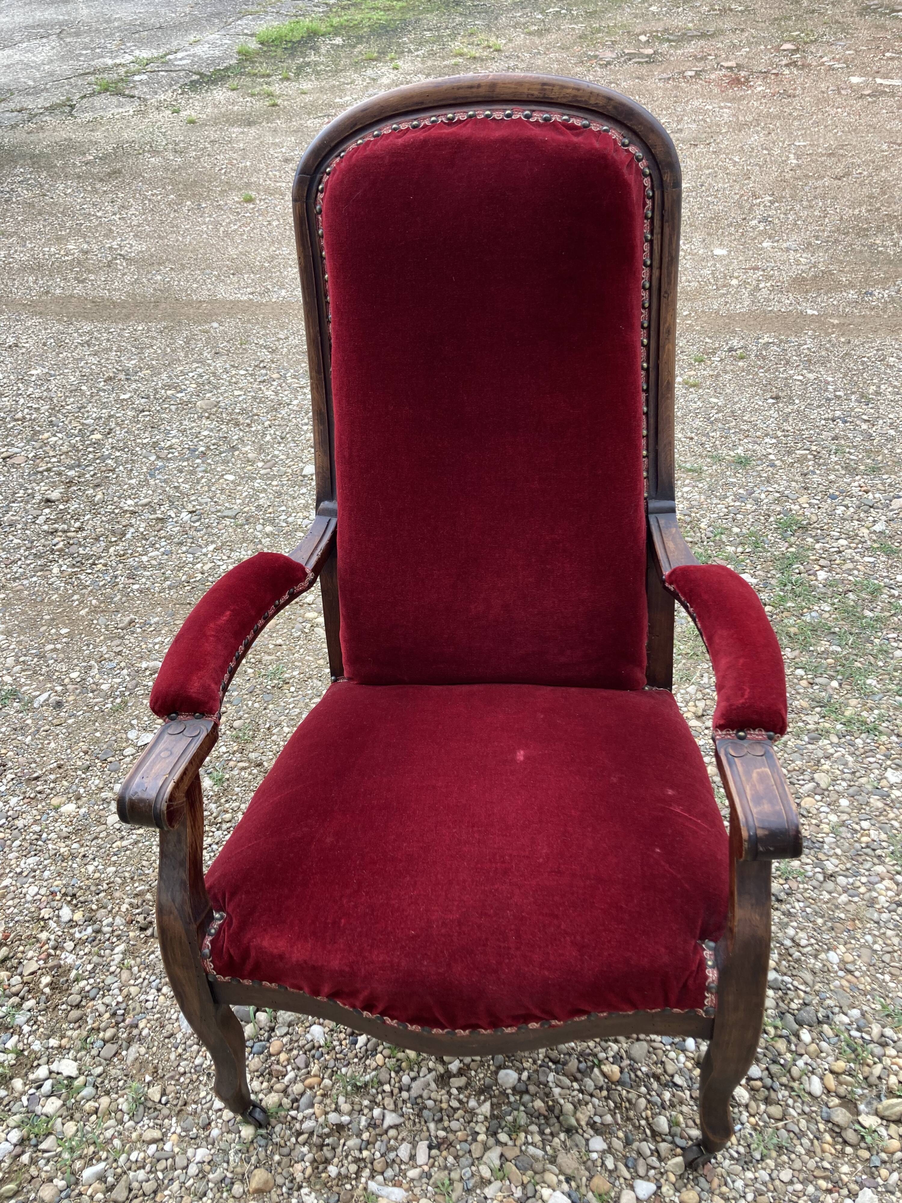 Red velvet voltaire armchair