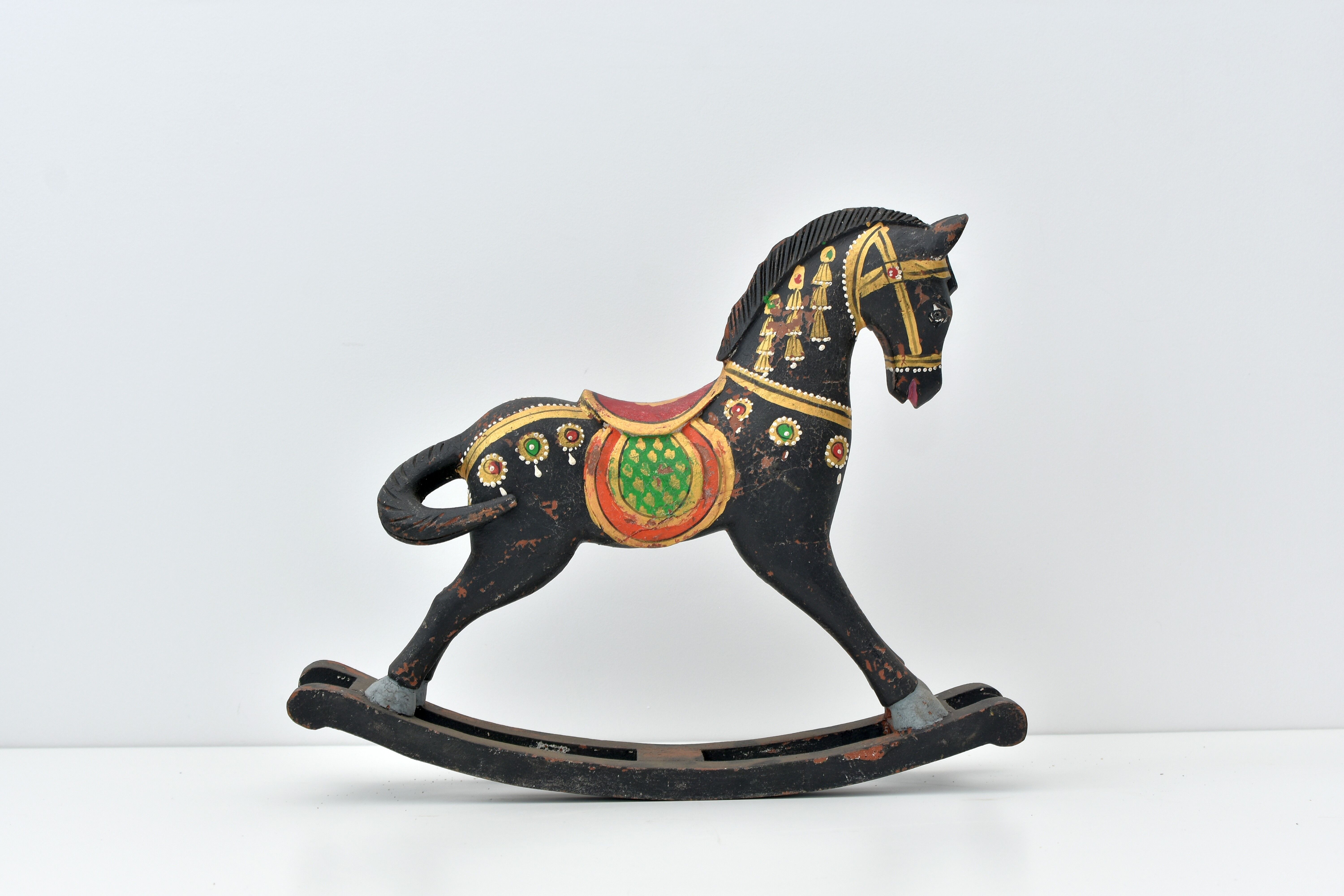 Black horse rocking wood painted old finish