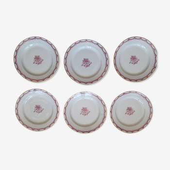 Lot de 6 assiettes à dessert art-déco en porcelaine de limoges