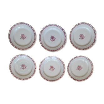 Set of 6 art-deco dessert plates in limoges porcelain