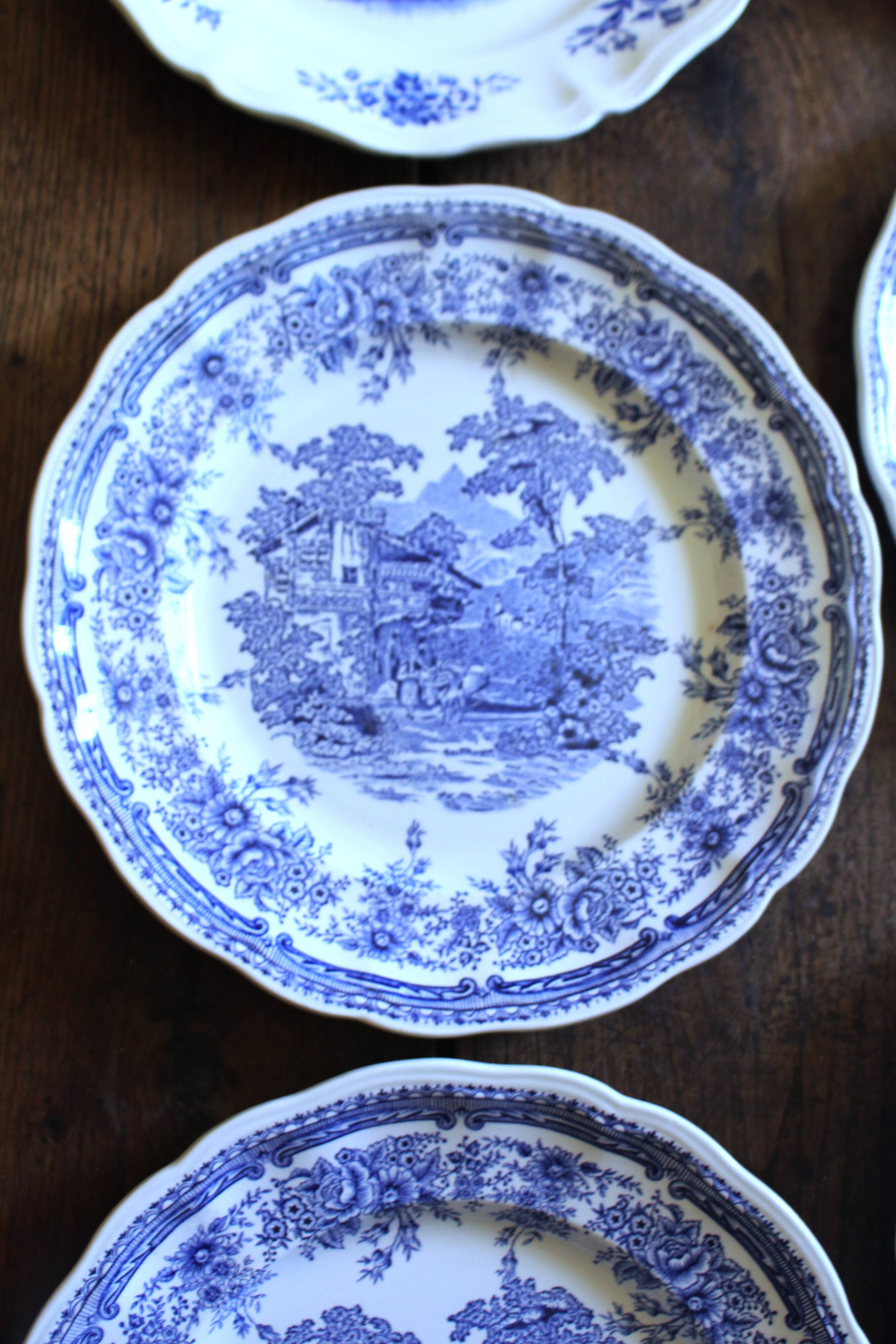8 romantic blue Lunéville Sarreguemines dinner plates