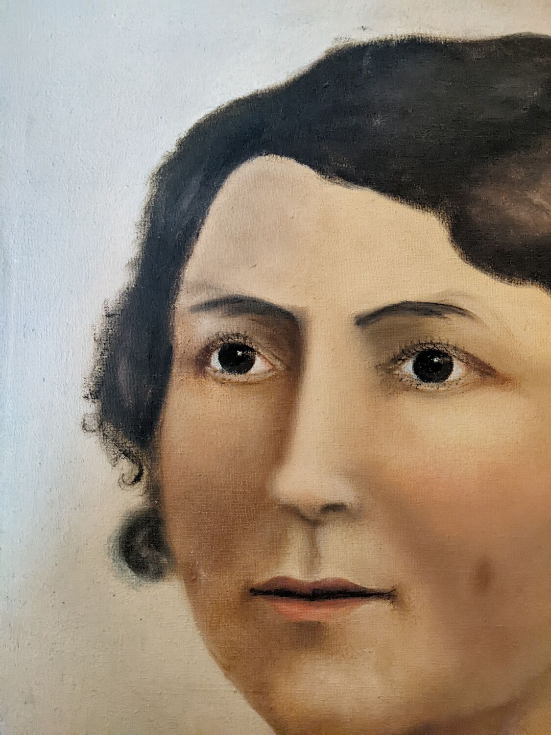 Oil on canvas portrait, vintage, bohemian countryside decoration.