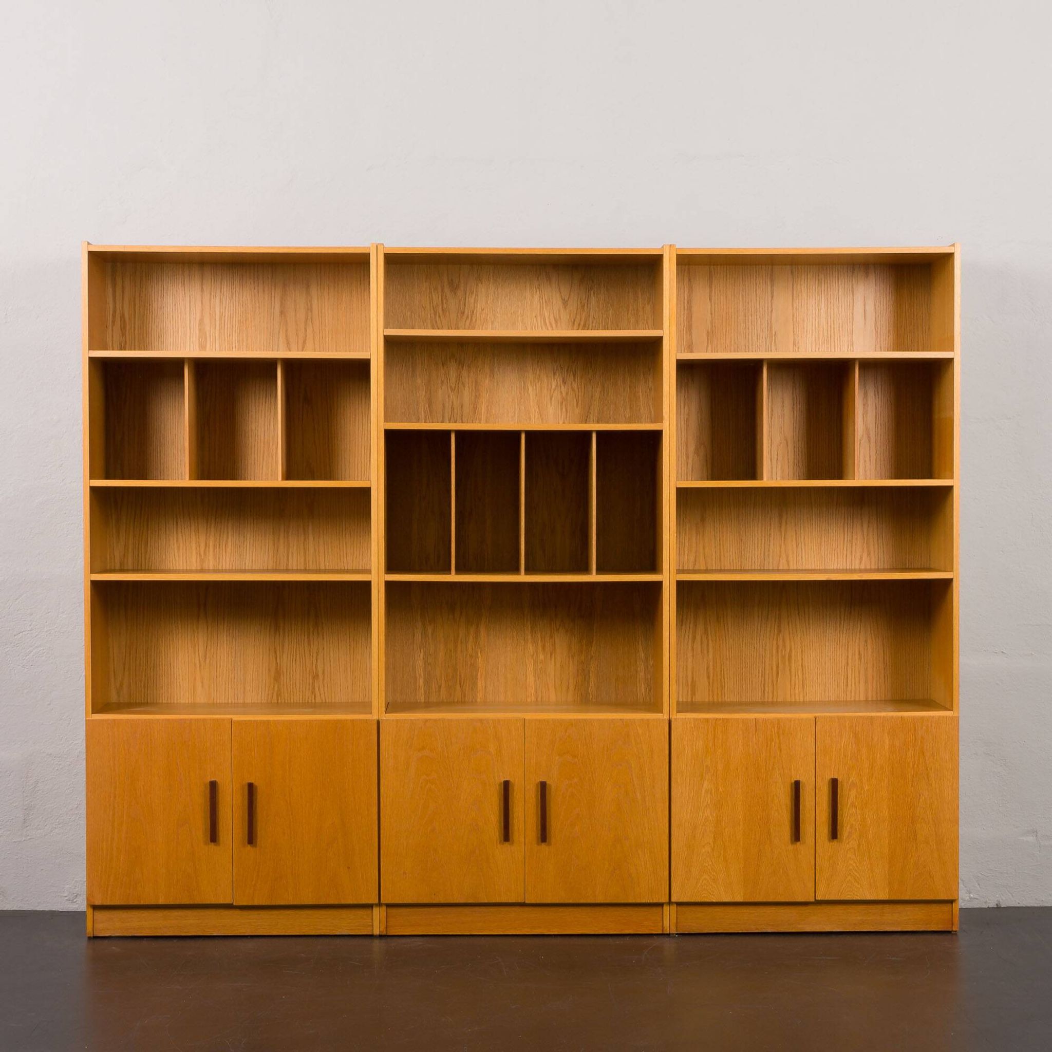 Ib Kofod Larsen Danish oak 3 modules bookshelf vinyl records shelves for Faarup, Denmark, 80s