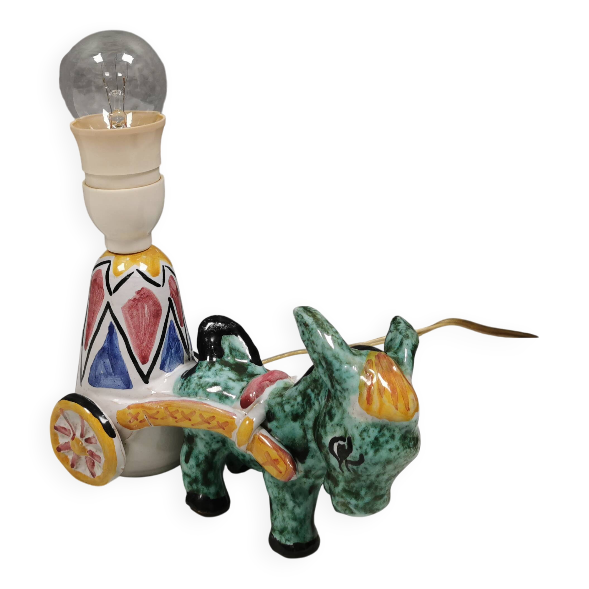 Unique "donkey" table lamp in ceramic with a harlequin pattern, Italy 1970s
