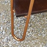 Vintage double wooden side table with copper base from the 50s