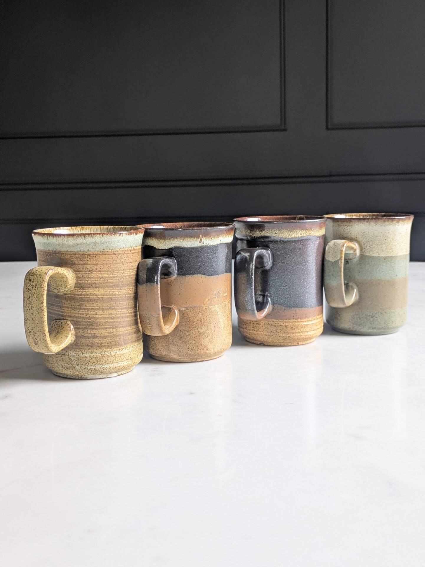 Set of brutalist mugs ''Buchan ceramics Scotland'' from the 1970s.