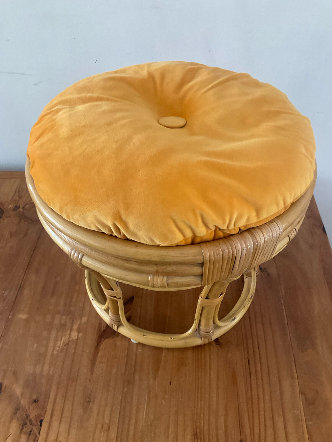 Vintage rattan ottoman from the 70s