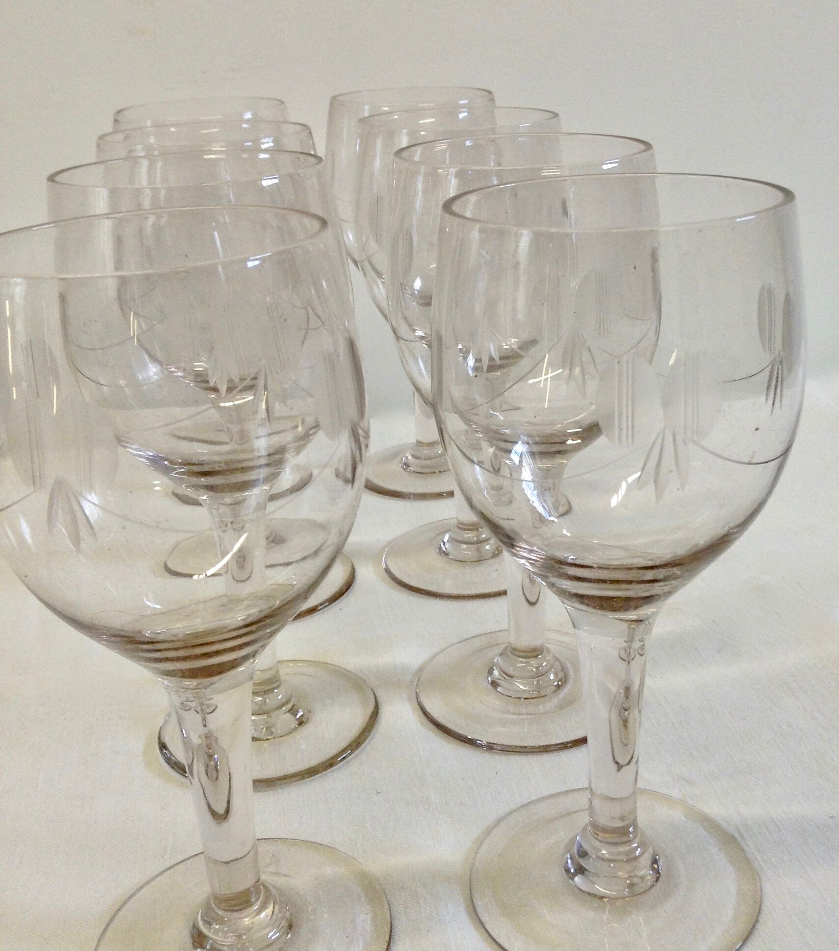 Set of 6 old glass carved Crystal