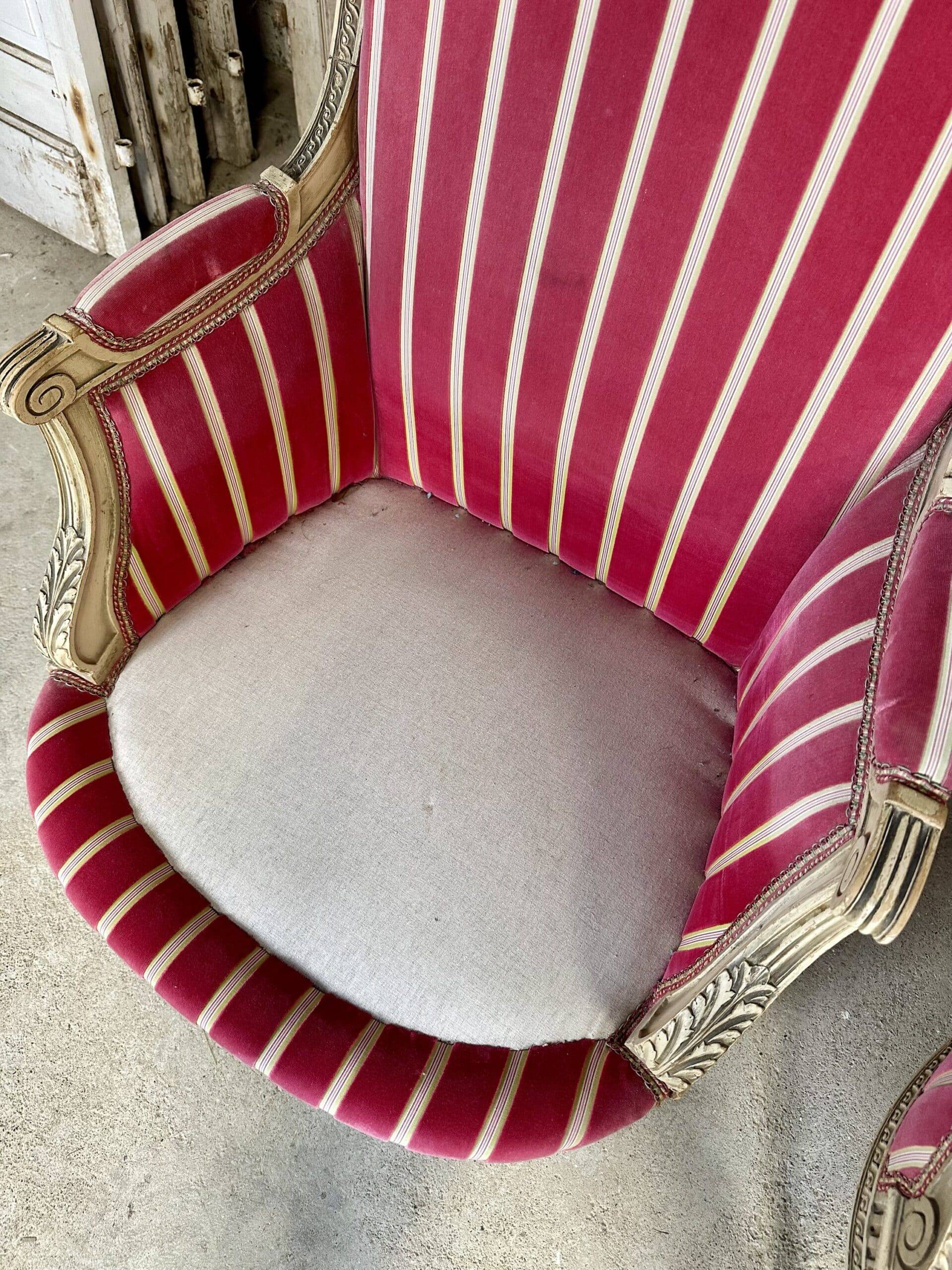 Pair of Louis XVI style bergère armchairs