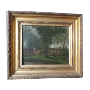 Paysage huile sur panneau signature