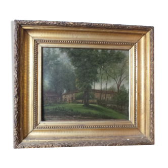 Paysage huile sur panneau signature monogramme