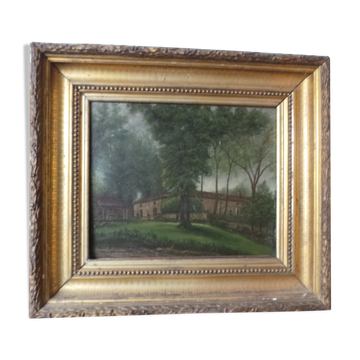 Paysage huile sur panneau signature monogramme