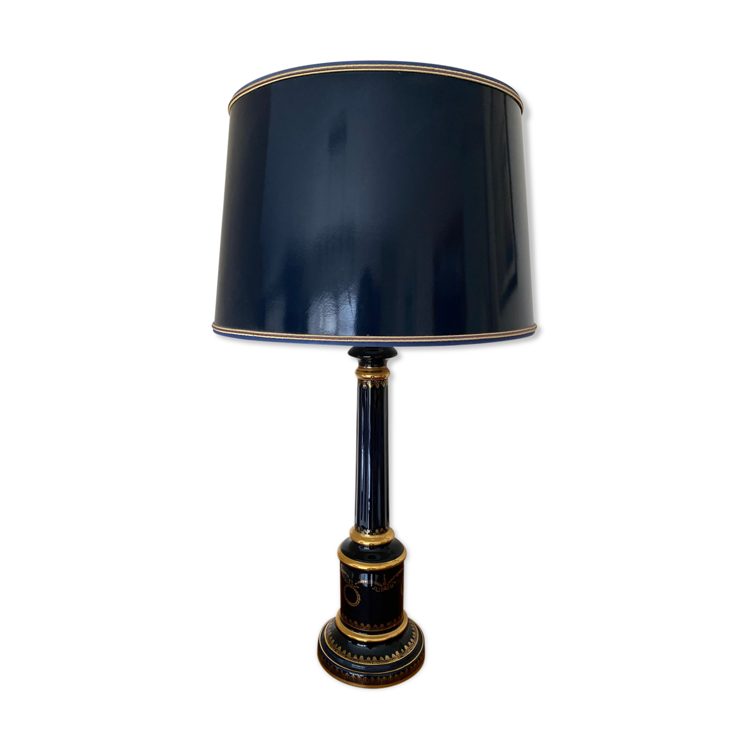 Lampe bleu et or style empire décor main