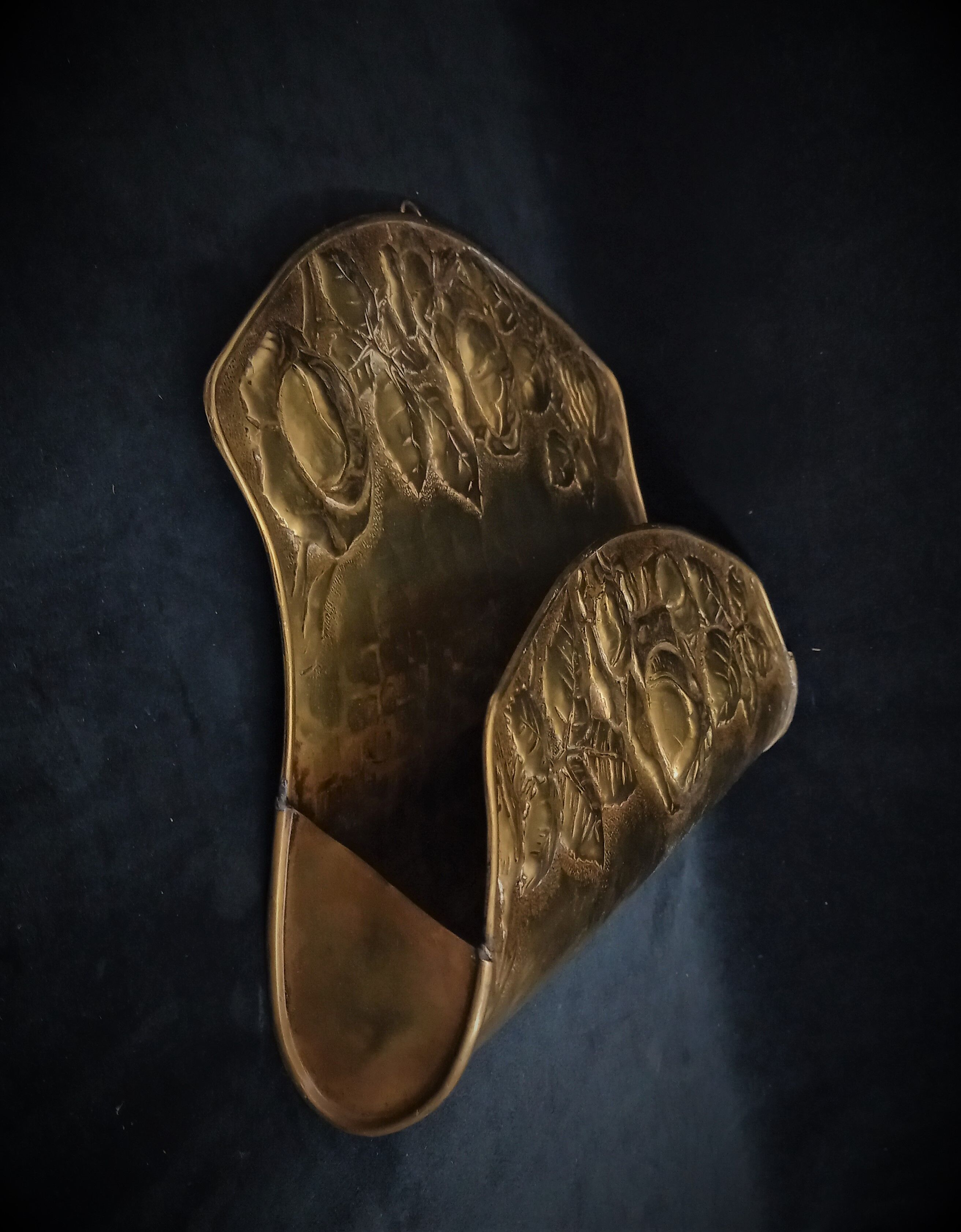 Art nouveau brass wall magazine rack with rose decoration