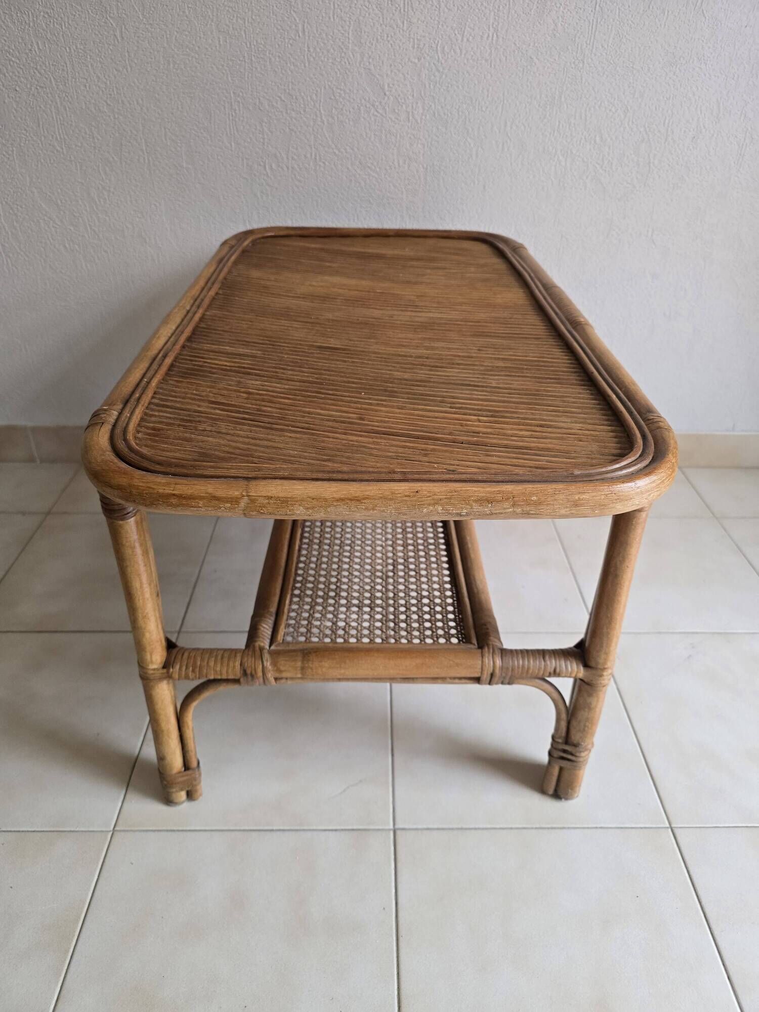 Vintage coffee table in rattan and cane – 1960s/70s