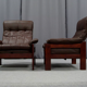 Pair of armchairs and ottoman in leather, 1970