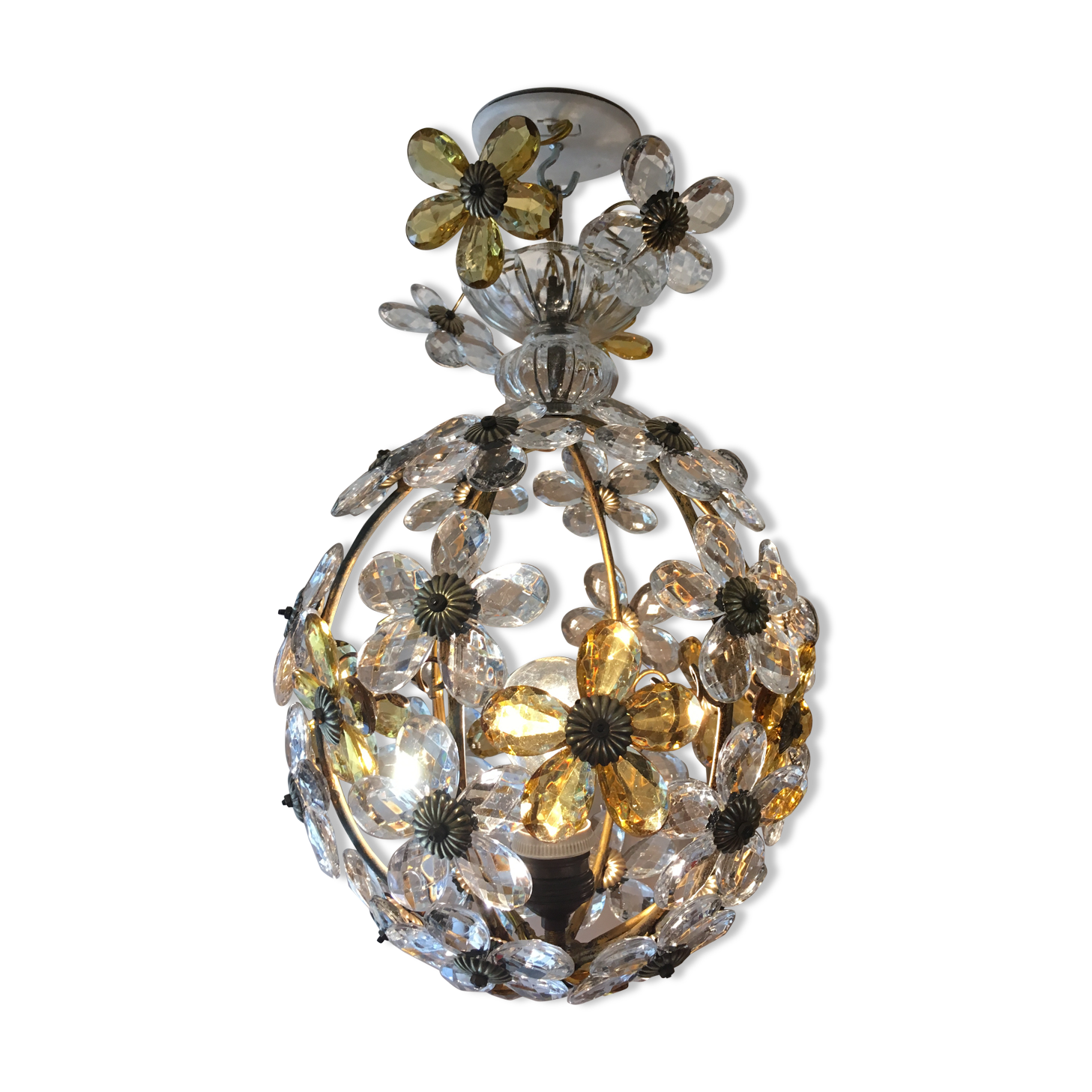 Lustre cage fleurs en verre