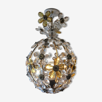 Lustre cage fleurs en verre