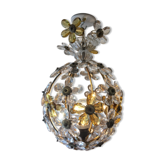 Lustre cage fleurs en verre