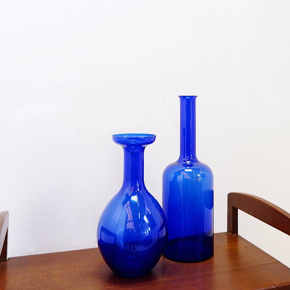 Pair of cobalt blue blown glass vases or carafes from the 1960s.
