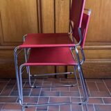2 tubular chairs in red leatherette, Italy, Design, 1970