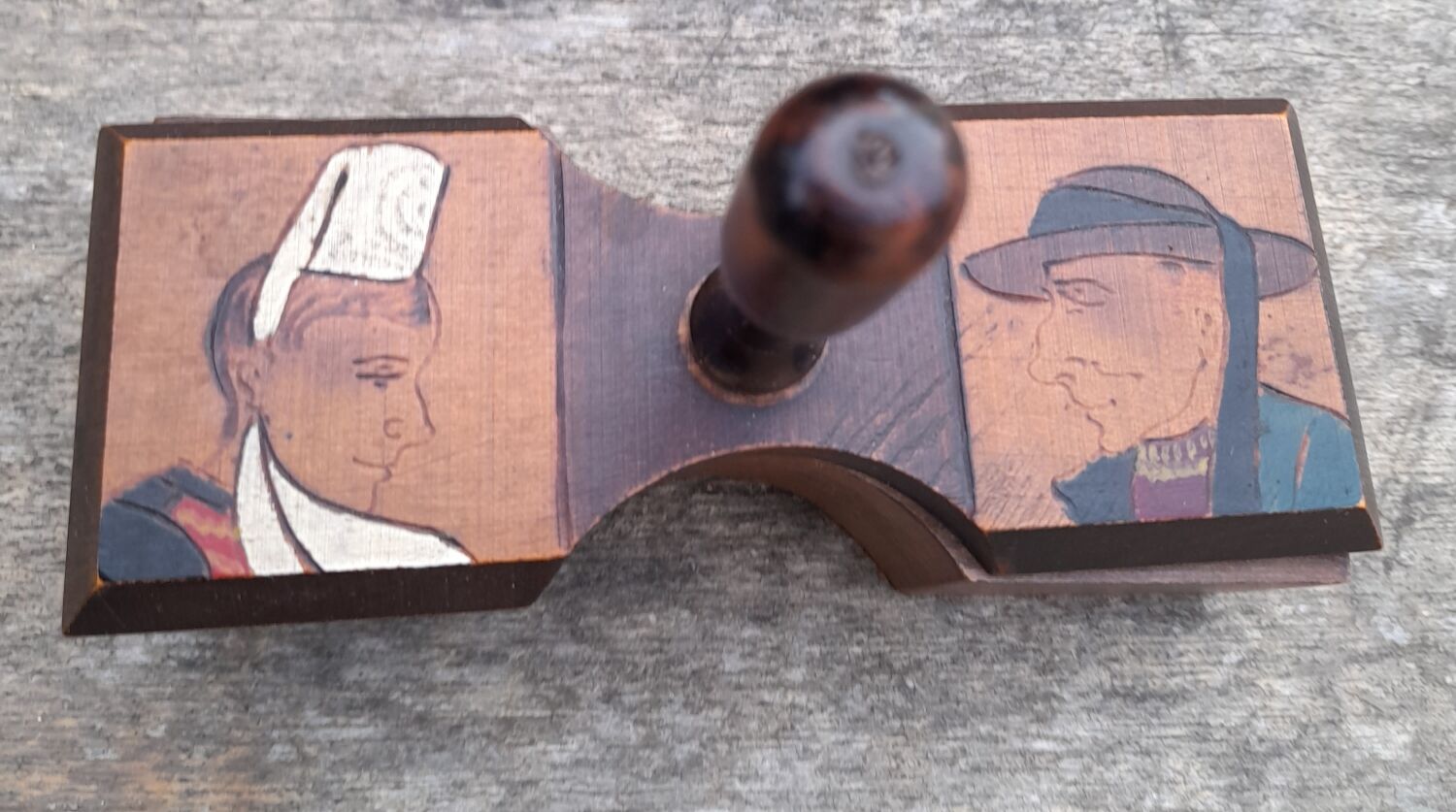 Pepper shaker wood, Breton subjects, vintage