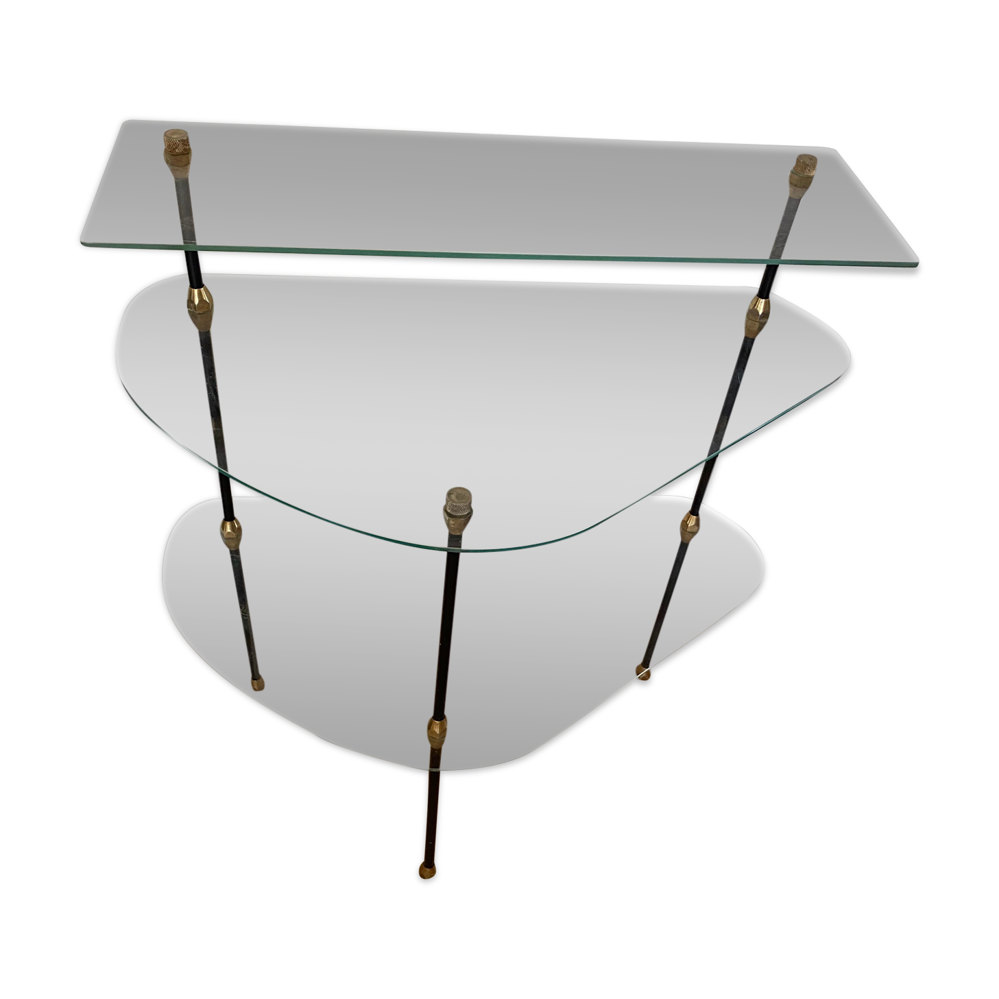 Glass and iron tripod console 1950