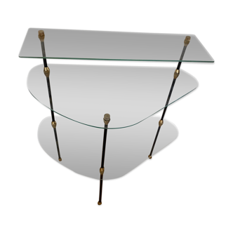 Glass and iron tripod console 1950