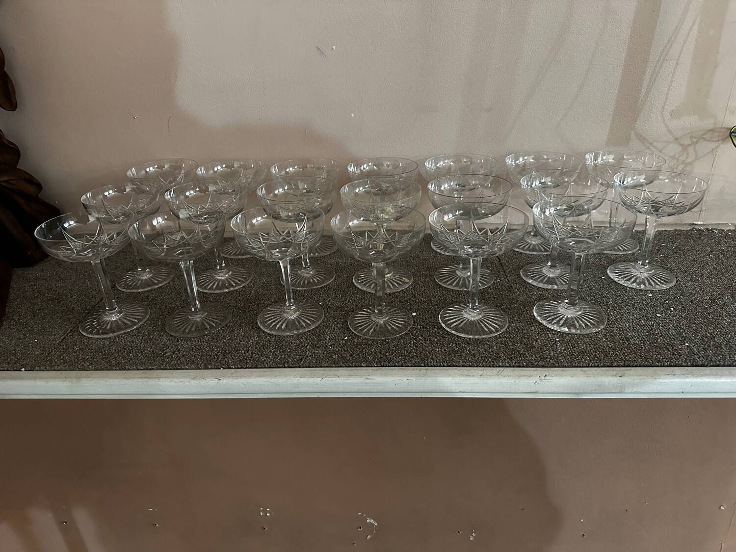 20 Crystal Champagne Coupes by Baccarat, Éperon model, before 1936.