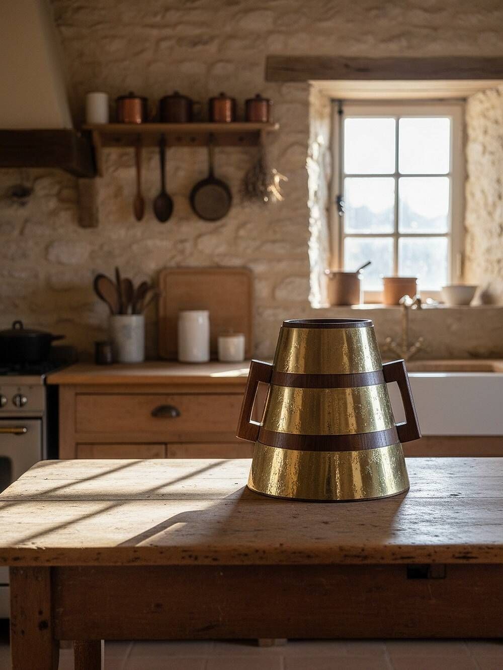 Large handcrafted wooden and brass via ferrata, traditional vintage style
